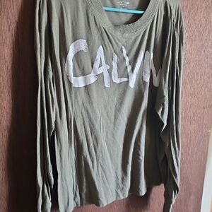 Calvin Klein Olive Green Long Sleeve Tee with White Logo